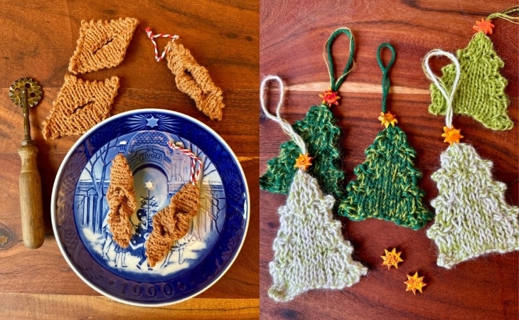 Strikket julepynt strikkede juletræer