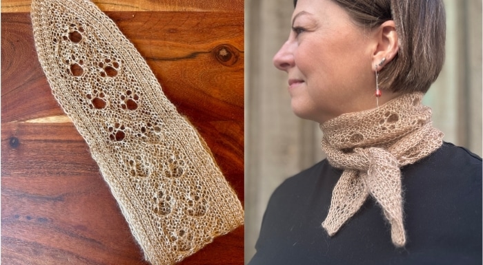 Strikket tørklæde med hundepoter. Mynde Scarf med potemønster